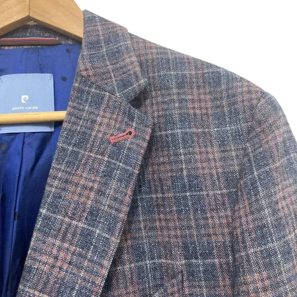 Pierre Cardin Navy Pink Plaid Wool Blend Blazer Sport Coat 42R/L